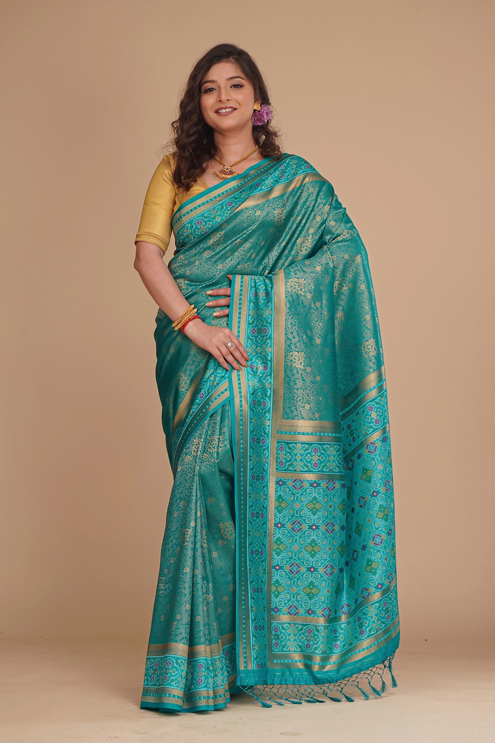 Deep Aqua Blue Katan Patola Saree