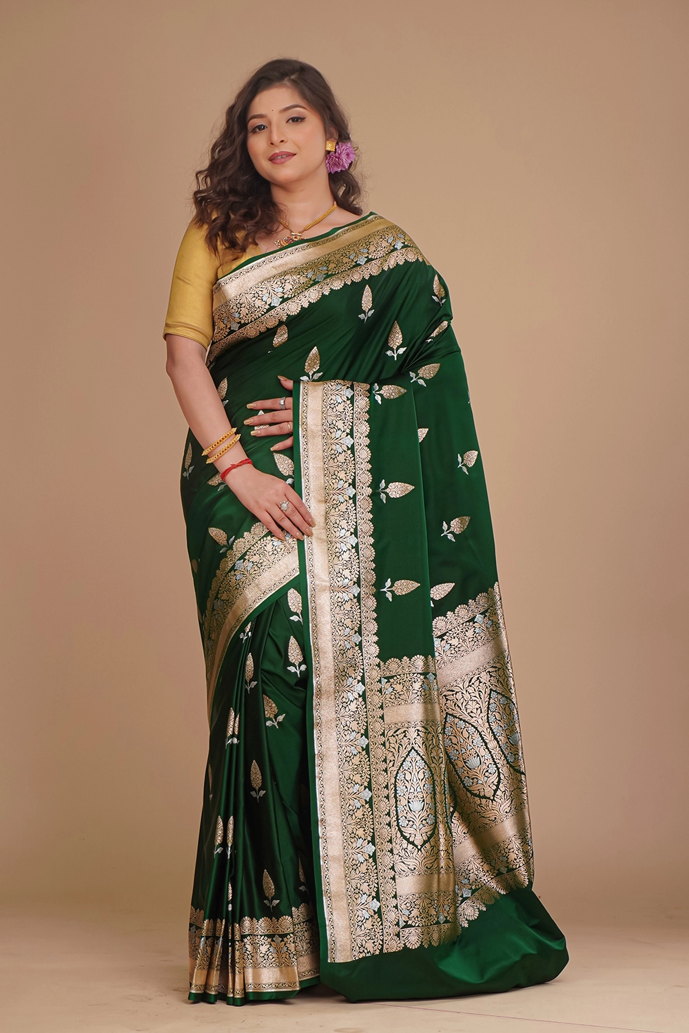 Forest Green Banarasi Silk Saree