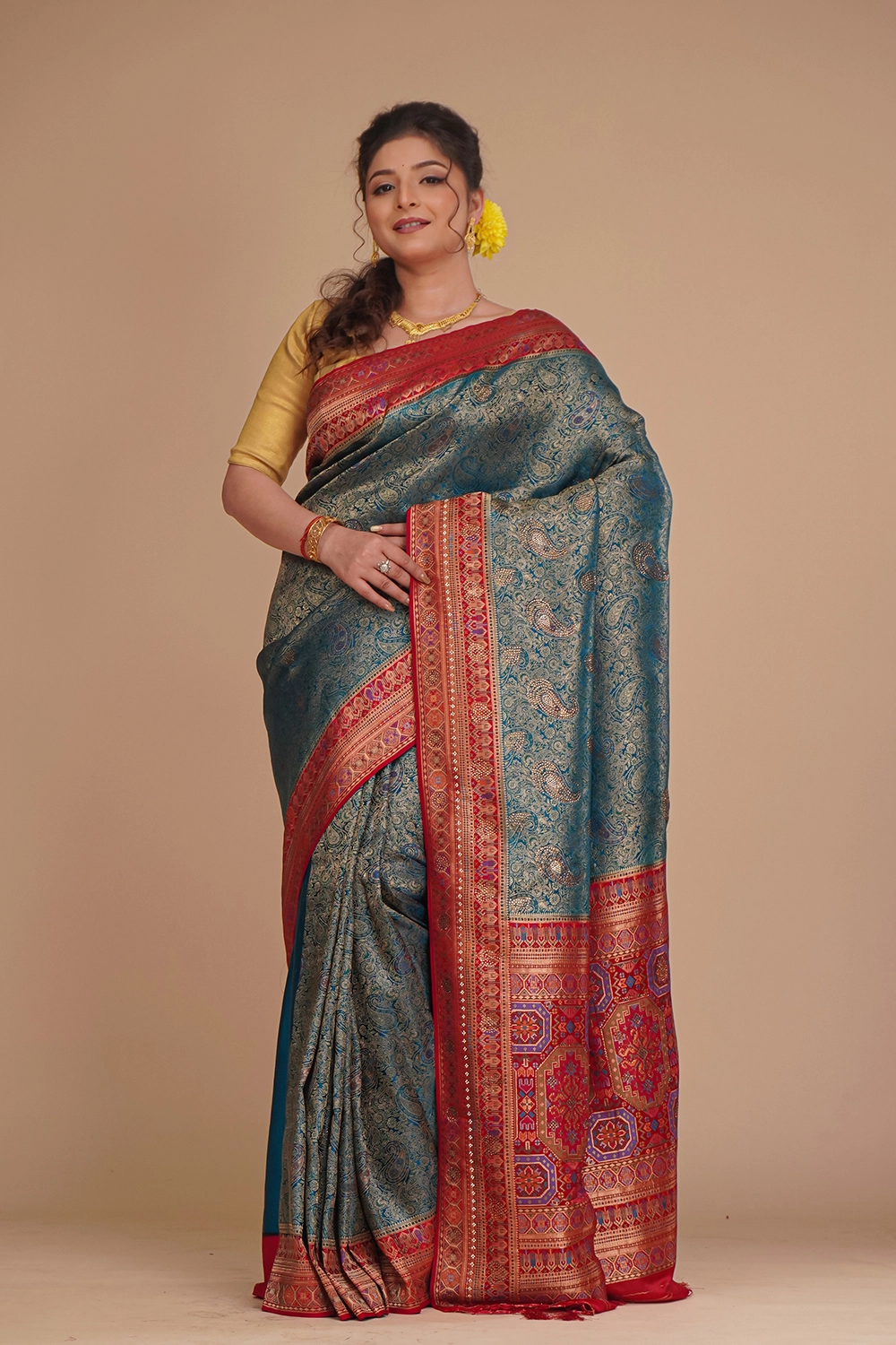 Charcoal Blue Mulberry Silk Saree