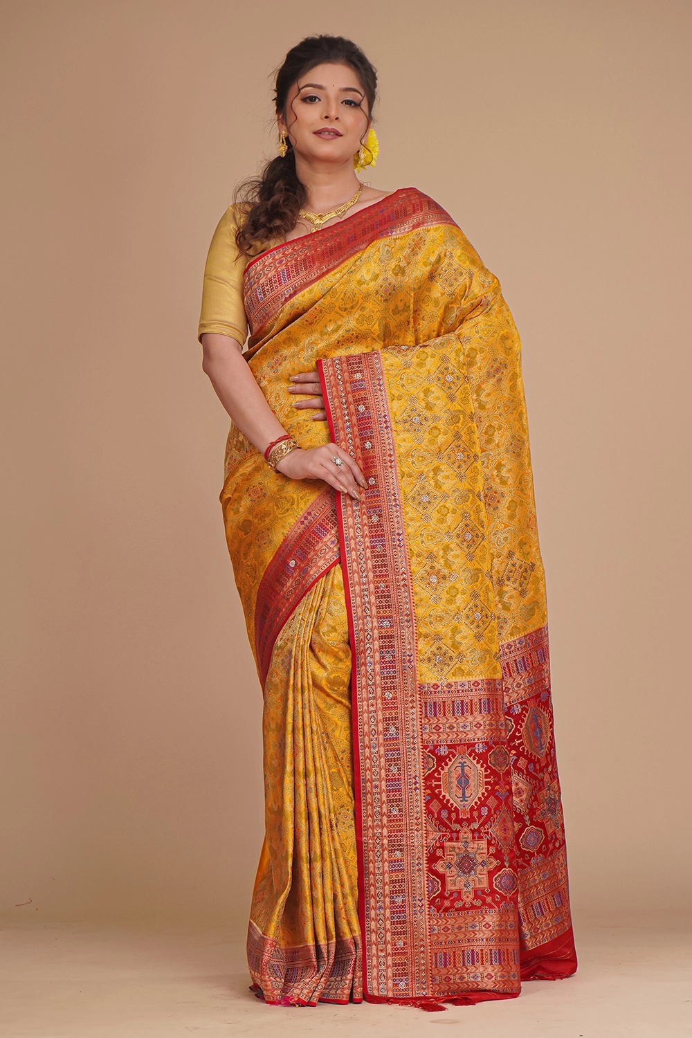 Golden Yellow Mulberry Silk Saree