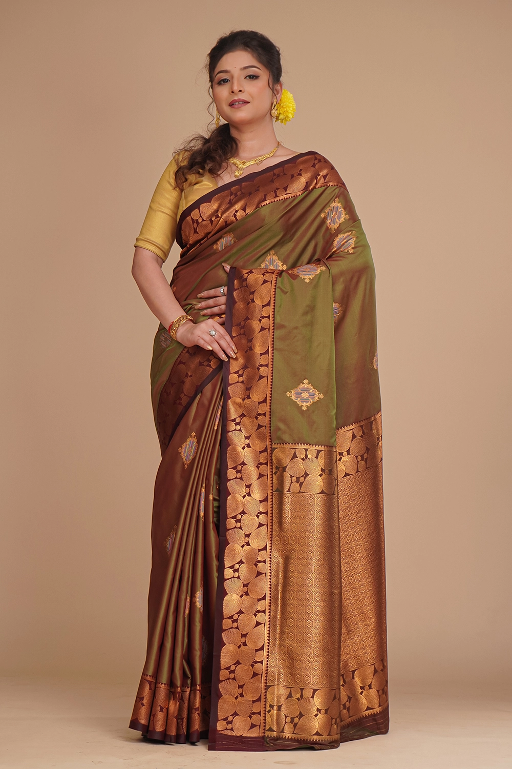 Greenish Brown South Silk Saree