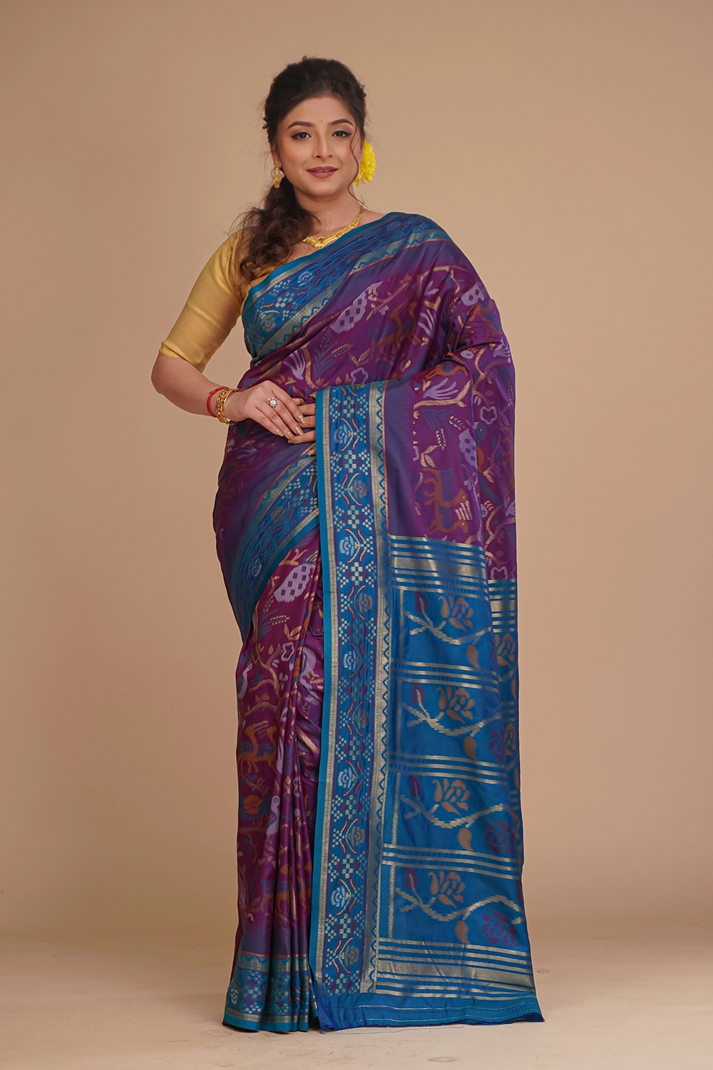 Dark Purple Katan Pochampally Saree