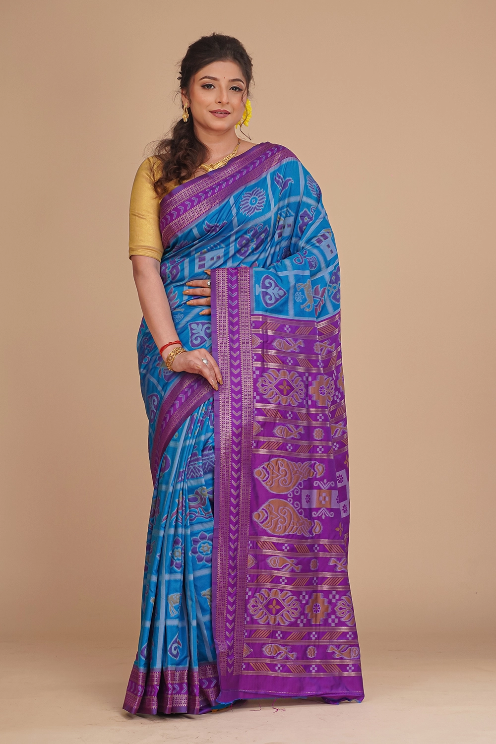 Azure Blue Katan Pochampally Saree