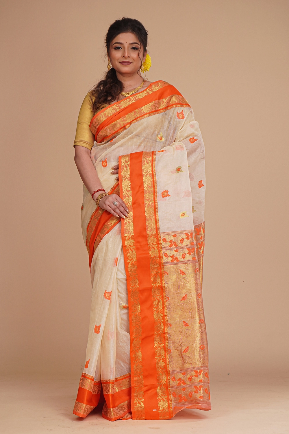 Light Sand Beige Tant Tussar Saree
