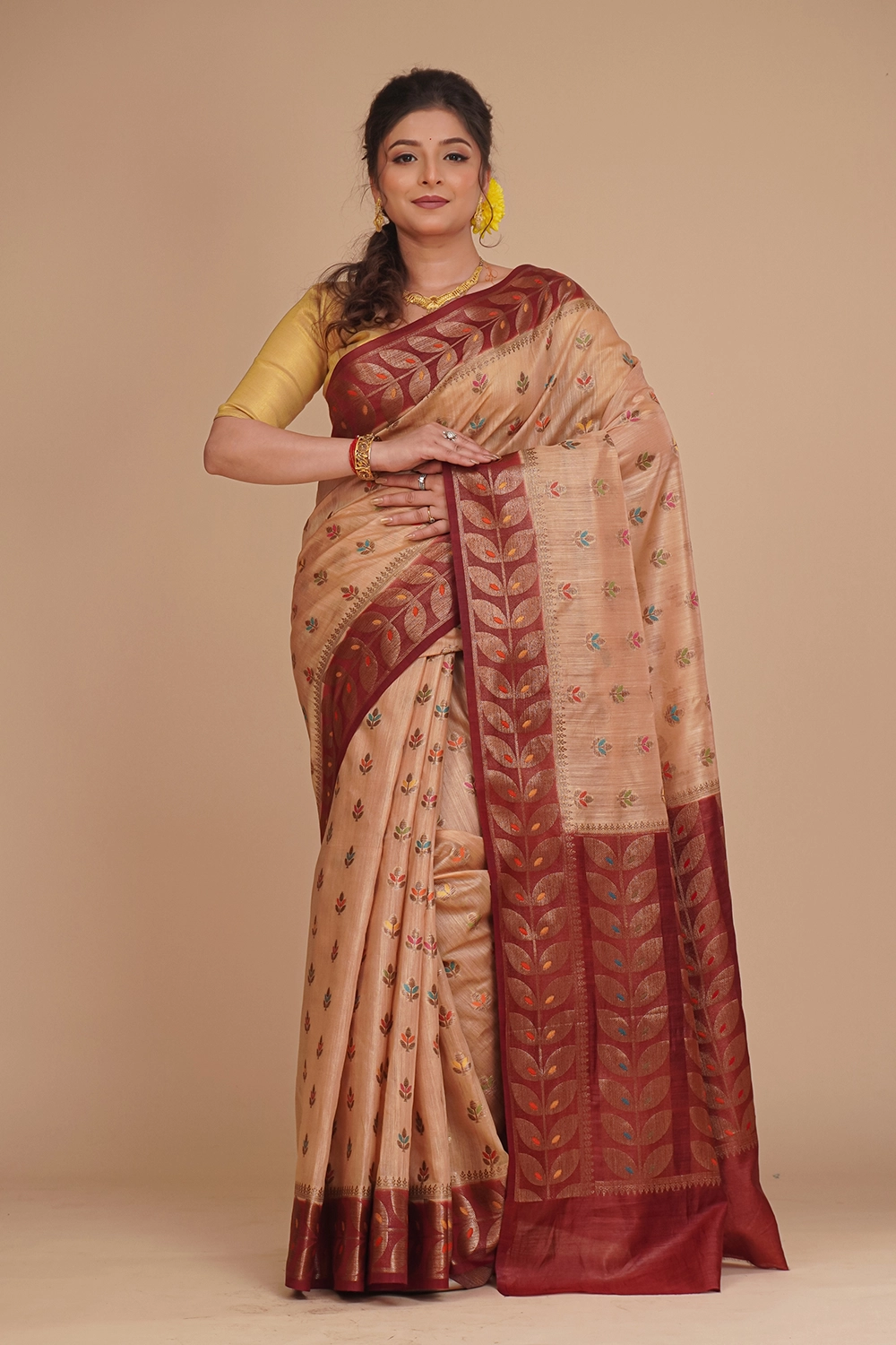 Warm Brown Pure Tussar Saree