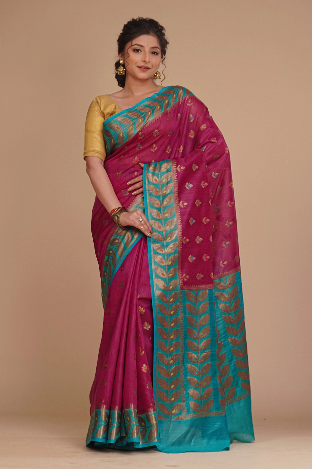Deep Magenta Pure Tussar Saree