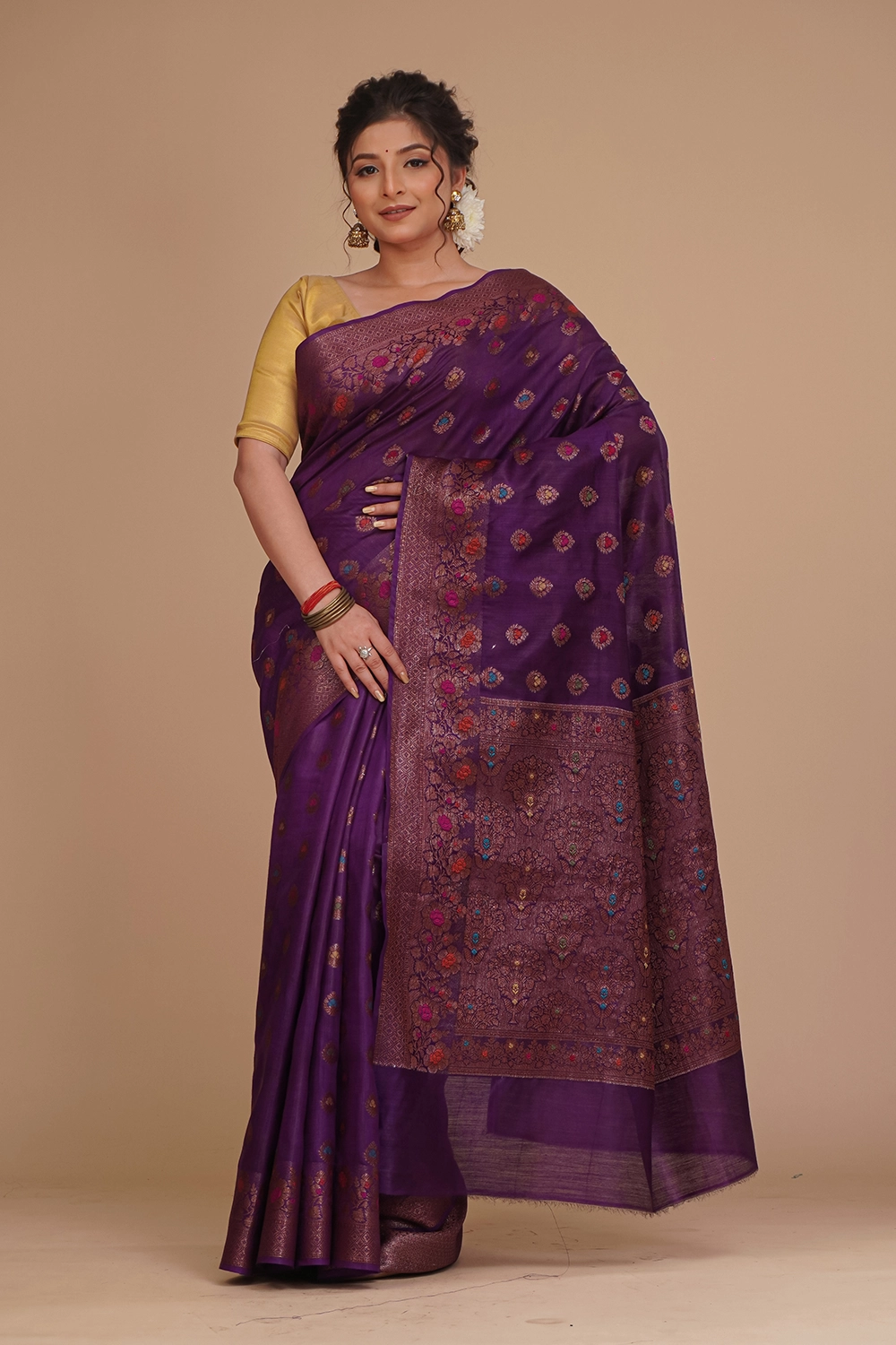 Dark Purple Pure Tussar Saree