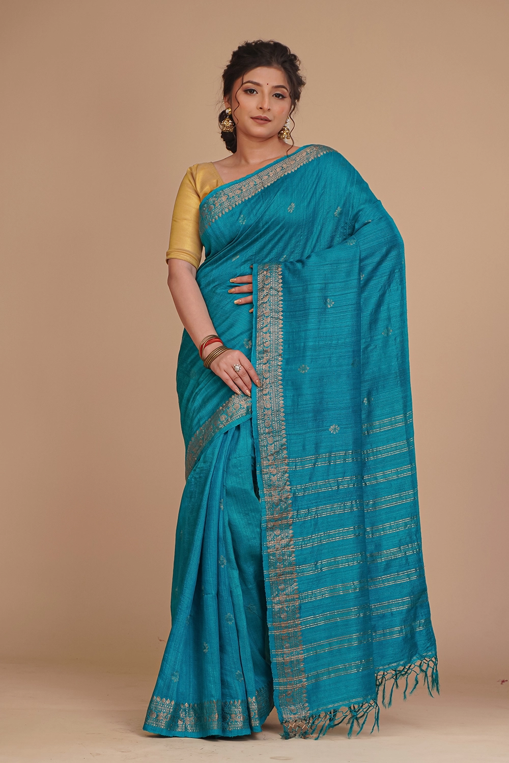 Deep Teal Blue Pure Matka Handloom Saree