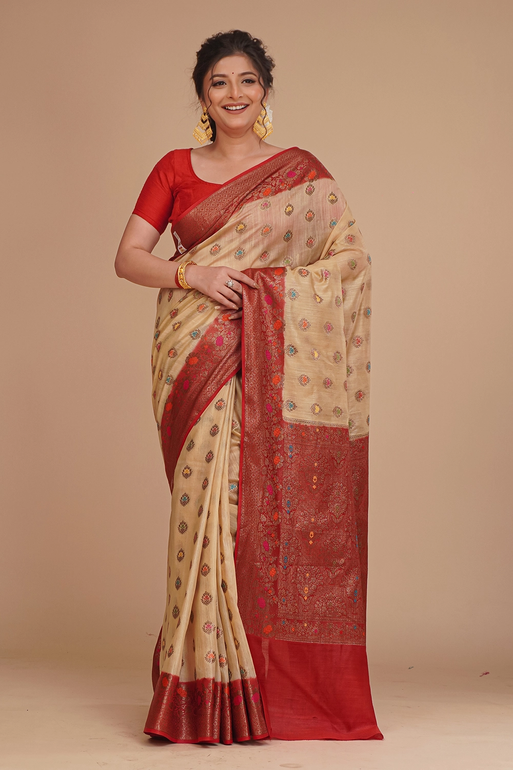 Warm Brown Pure Tussar Saree