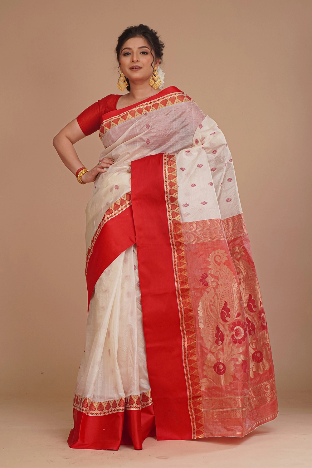 Blush Off White Tant Tussar Saree