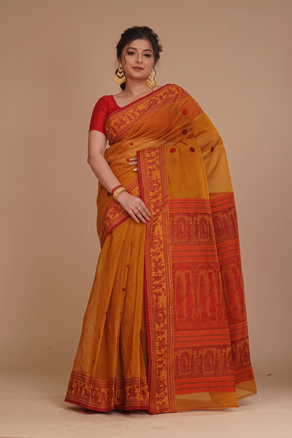 Burnt Orange Cotton Baluchari Saree