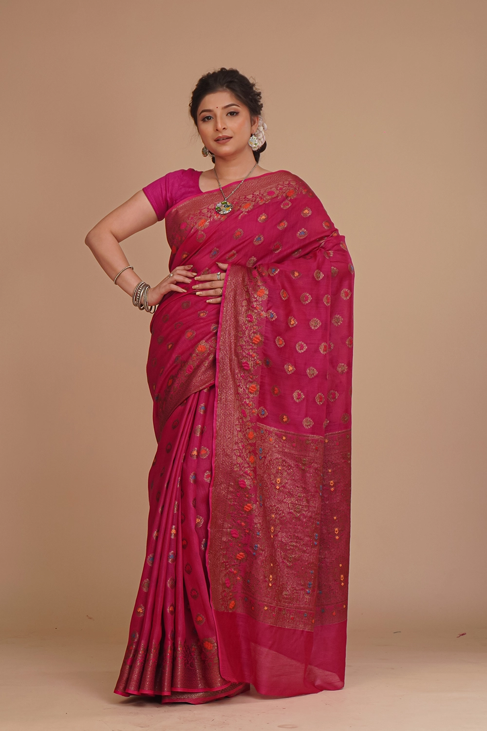 Deep Berry Red Pure Tussar Saree