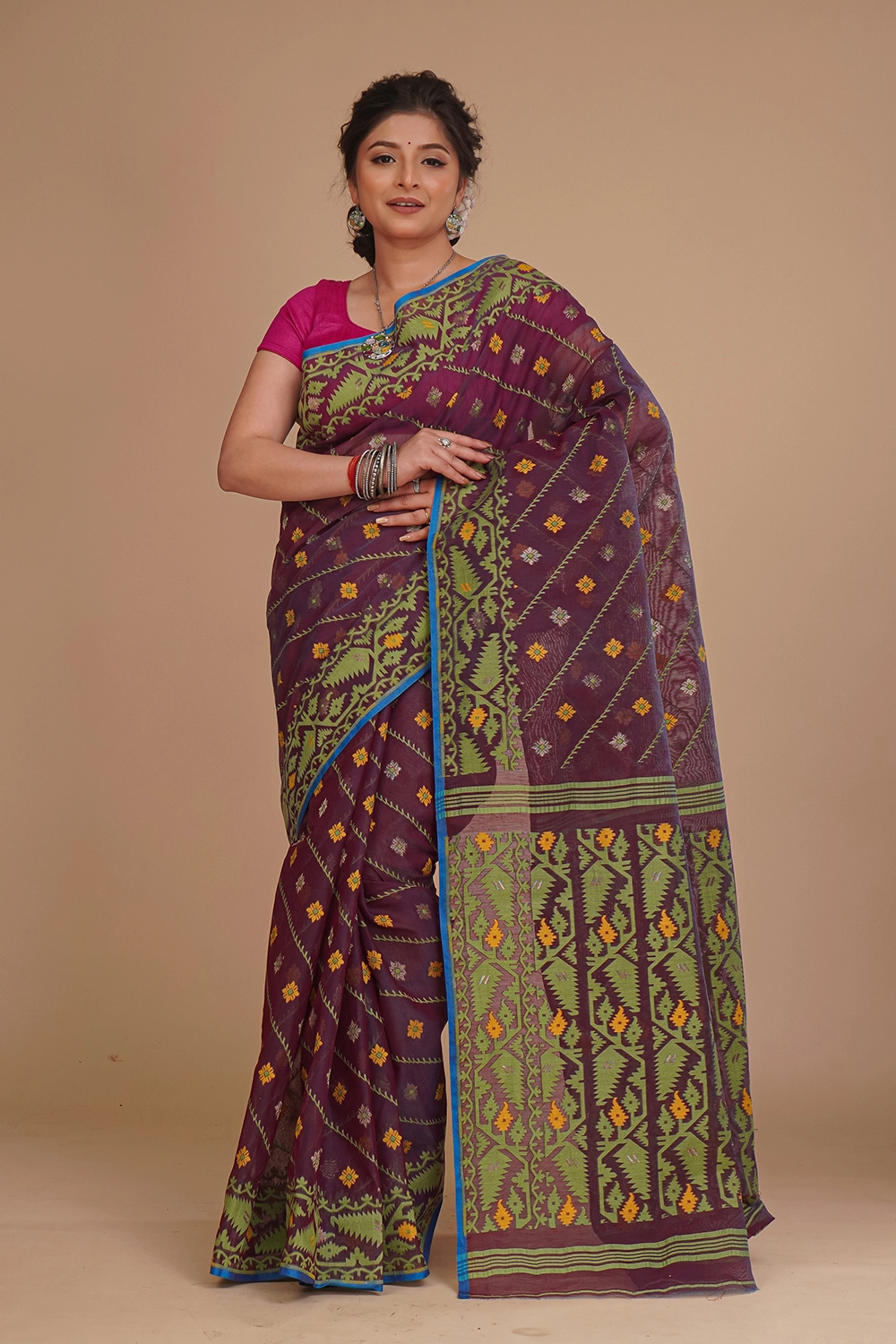 Deep Purple Dhakai Jamdani Saree