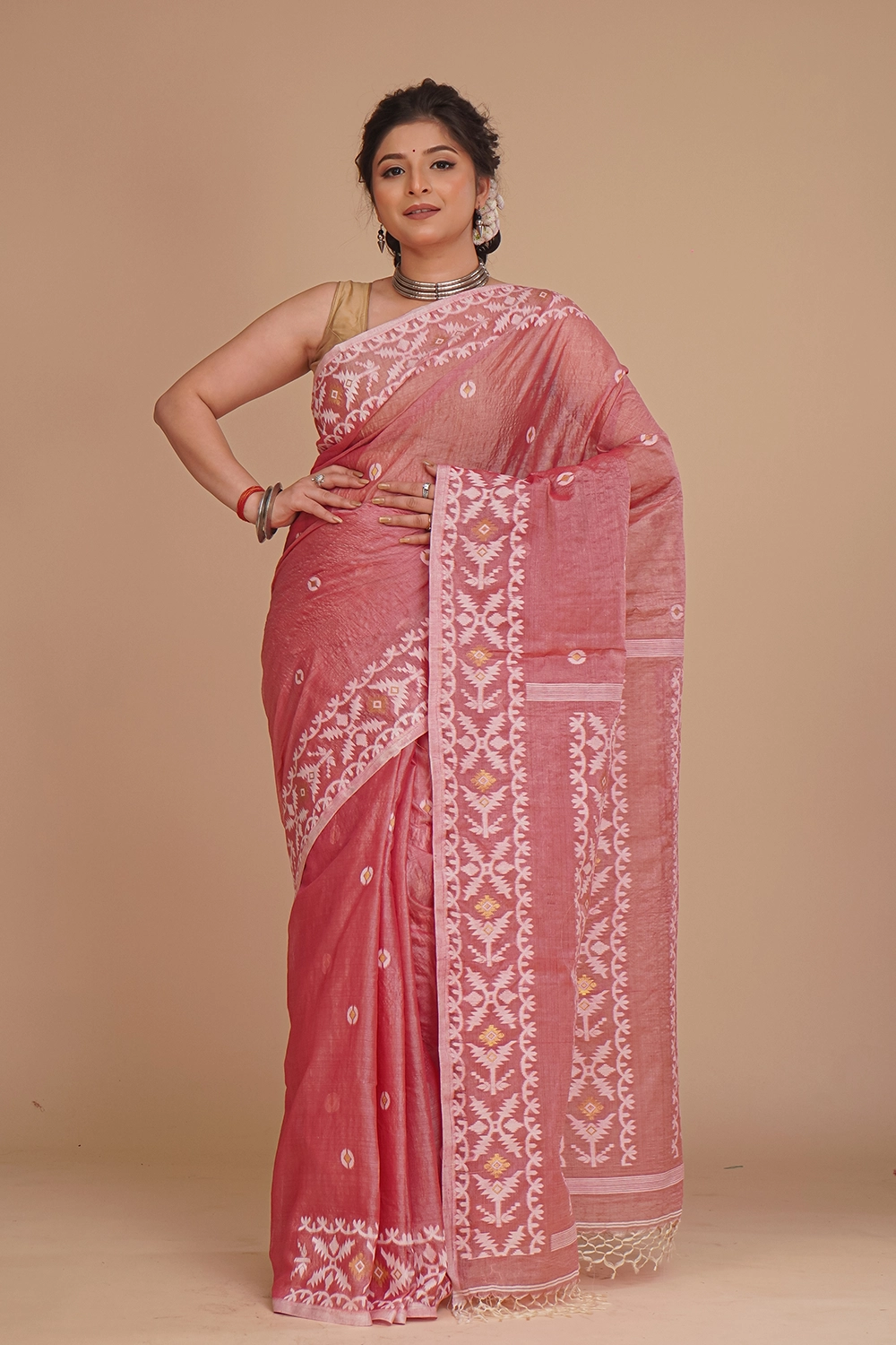 Dusty Pink Cotton Tussar Saree