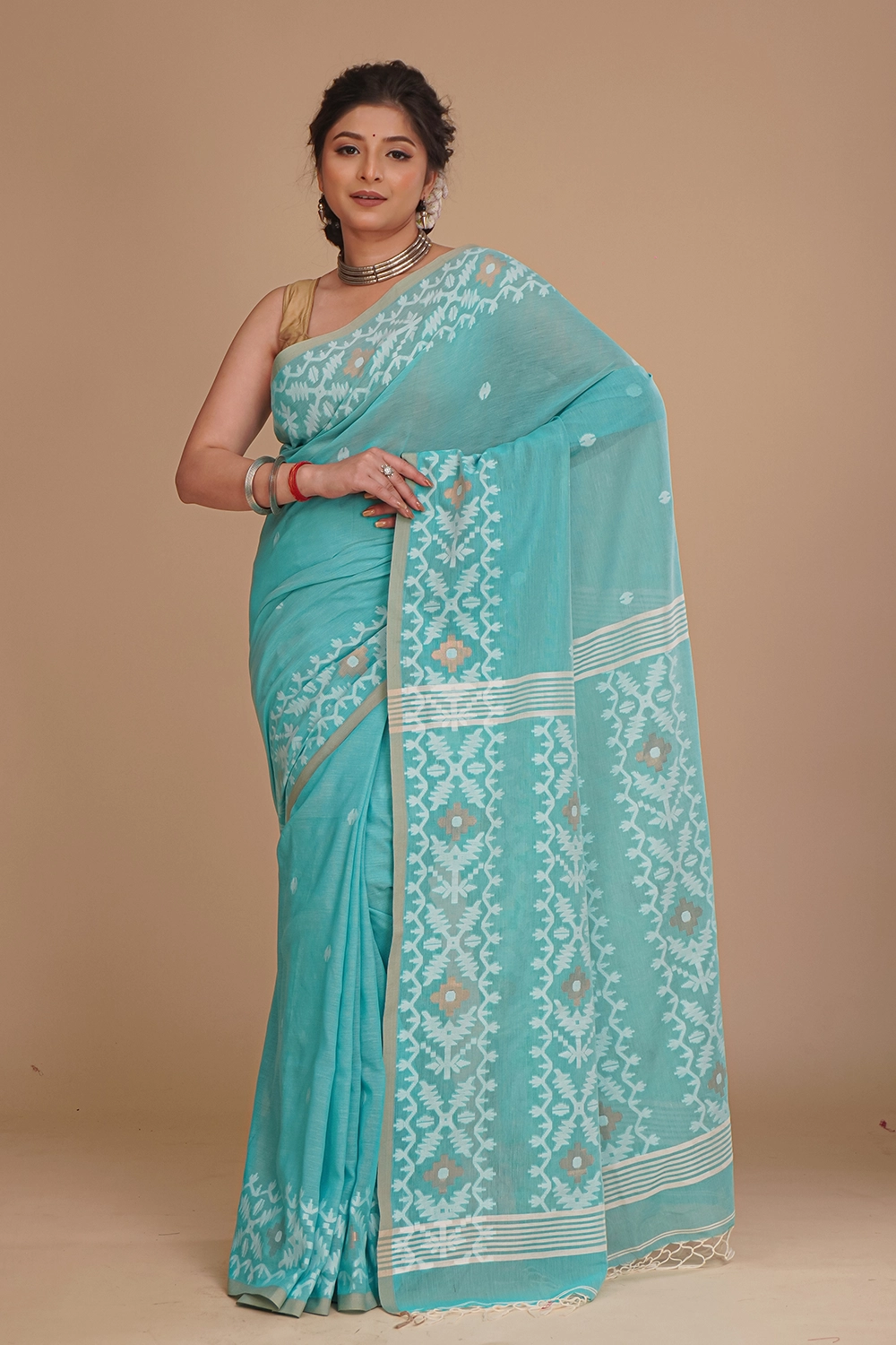 Sky Blue Cotton Handloom Saree