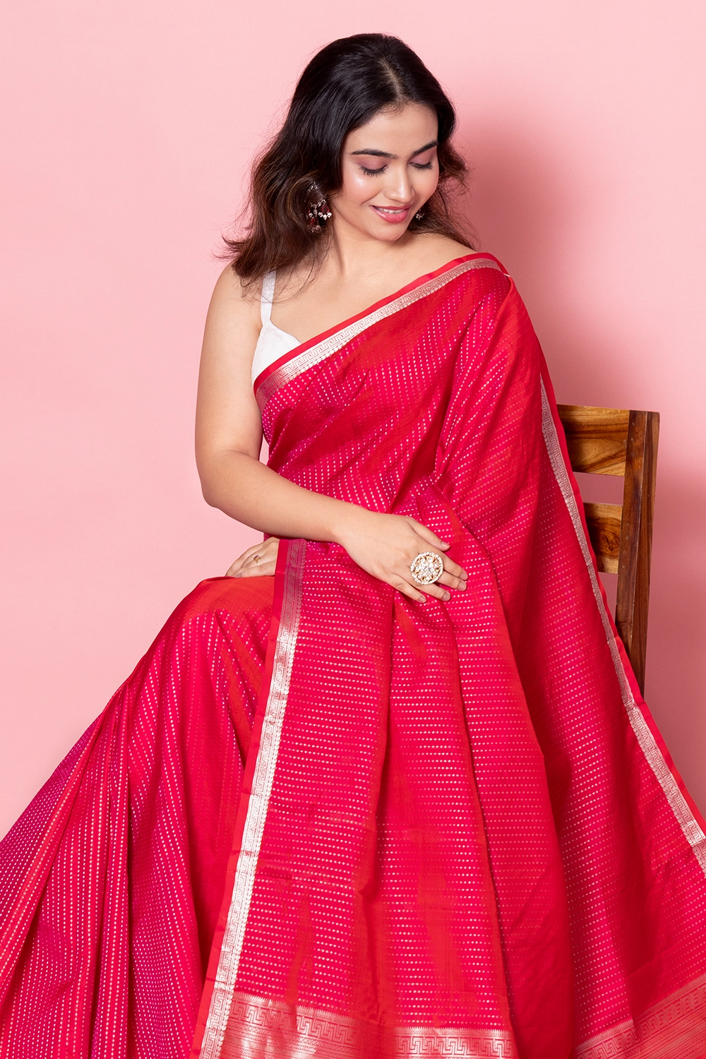 Cerise Pink Pure Dharmavaram Silk Saree