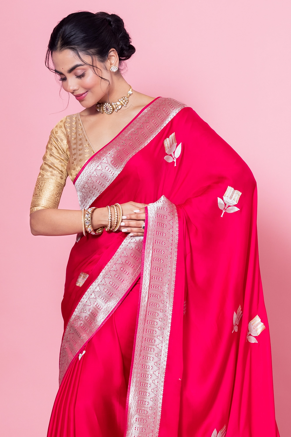 Raspberry Pink Mashru Silk Saree
