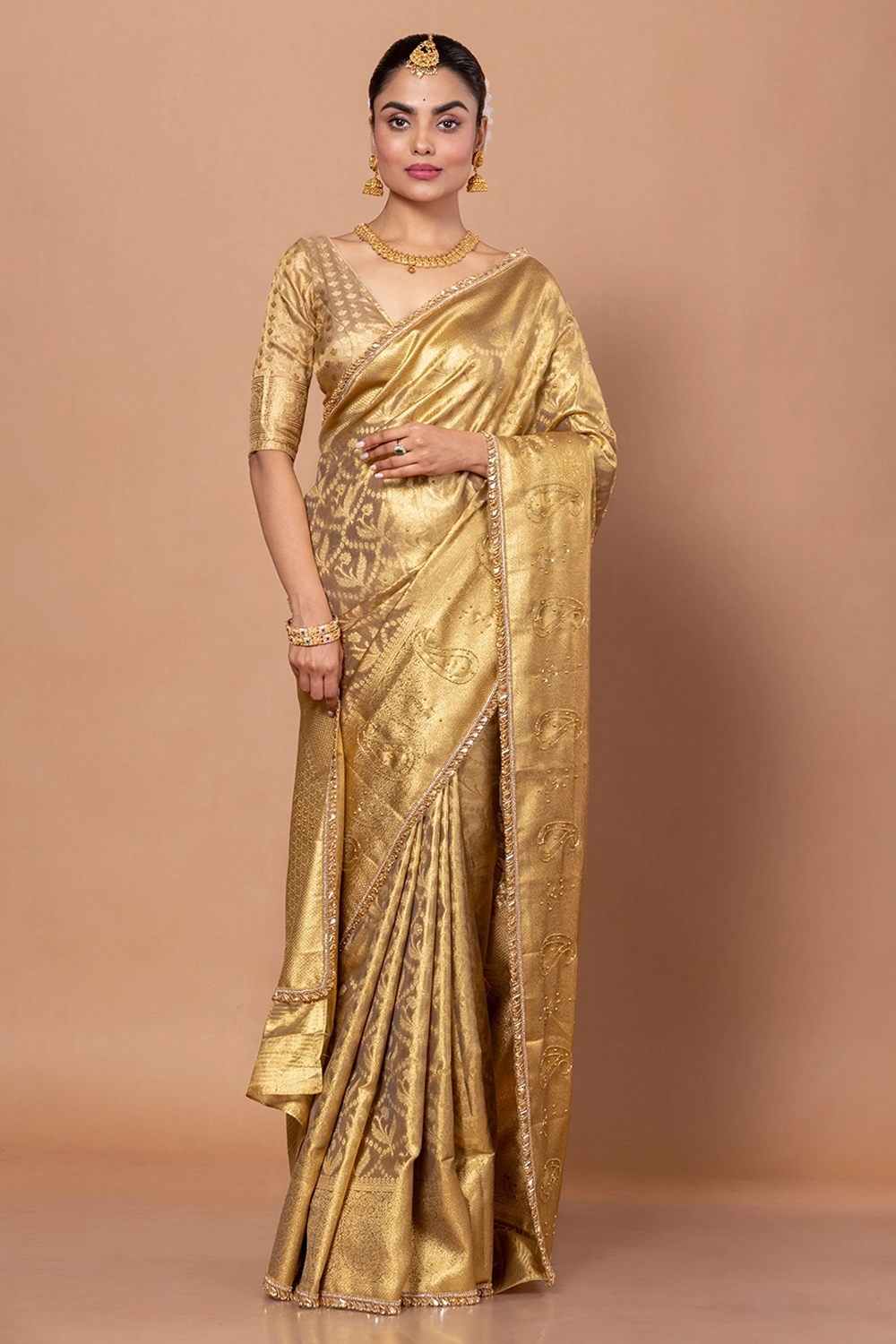Sand Brown Tissue Silk Saree