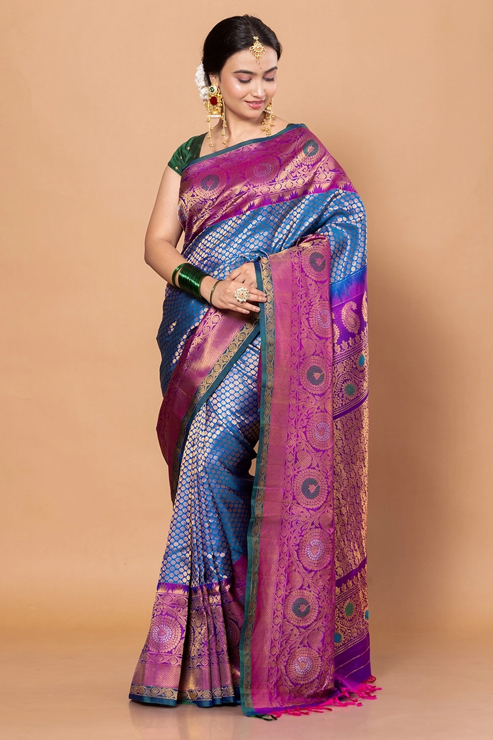 Cobalt Blue Pure Gadwal Silk Saree