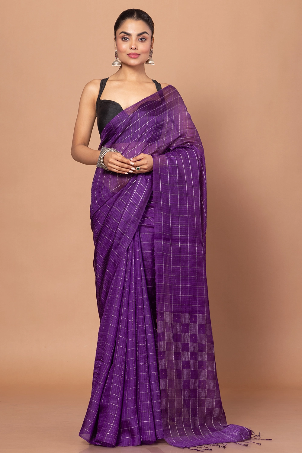 Deep Purple Pure Matka Handloom Saree