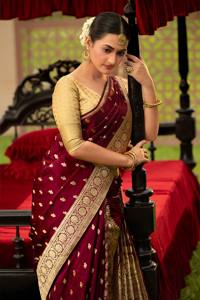 Maroon Pure Banarasi Silk Saree
