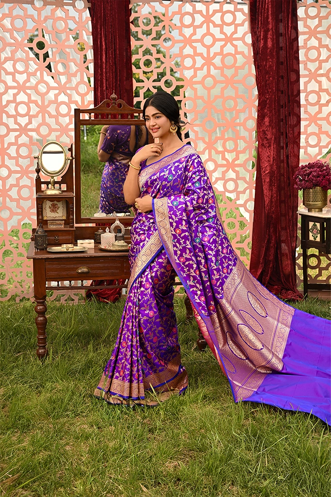 Purple Meena Jal Banarasi Saree