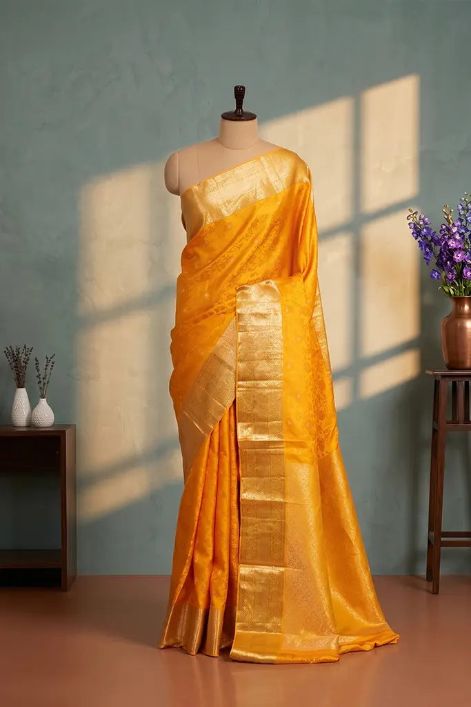 Yellow Embossed Kanjivaram Silk