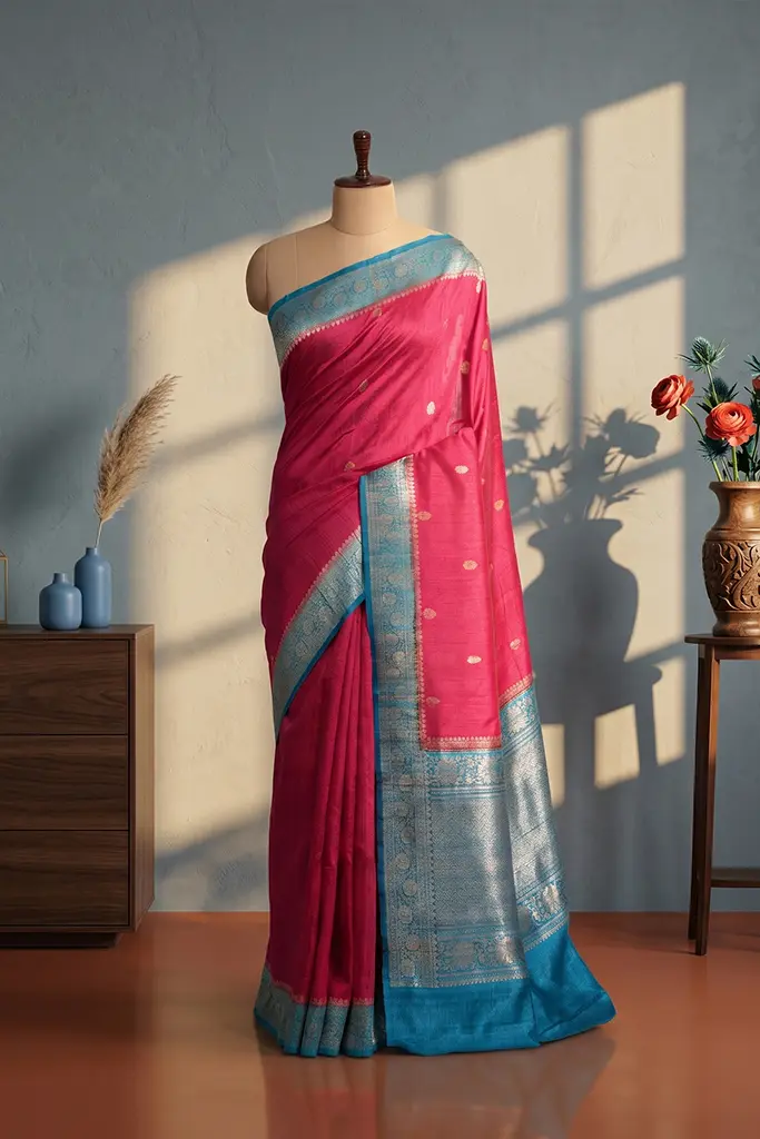 Contrast Raw Tassar Saree