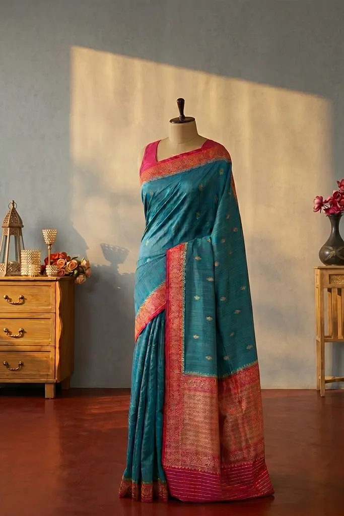 Contrast Raw Tassar Saree