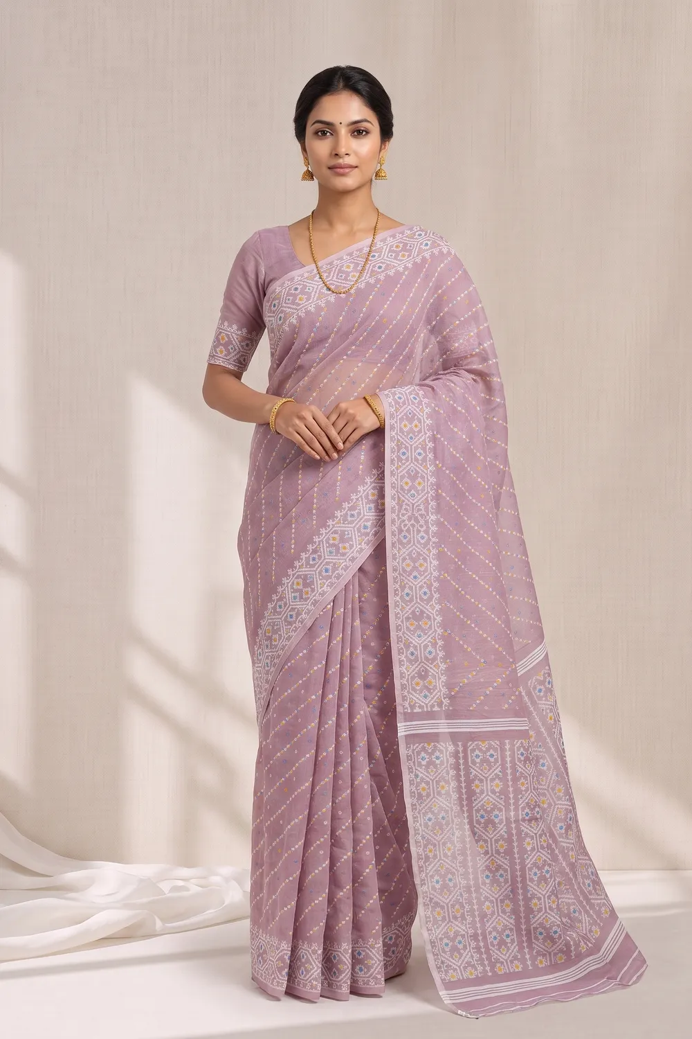 Light Peach Dhakai Jamdani