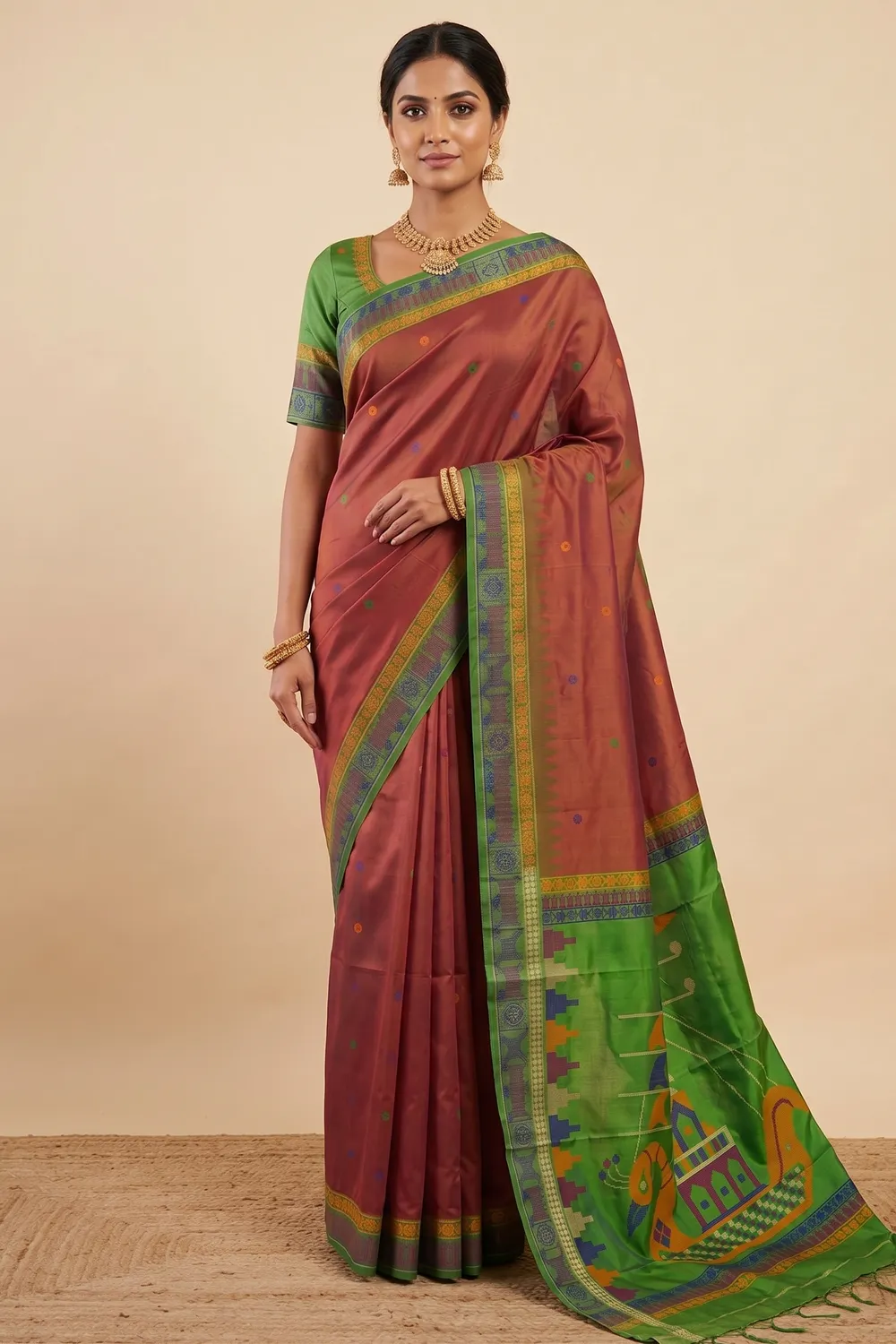 Dual Tone Peach Silk Saree