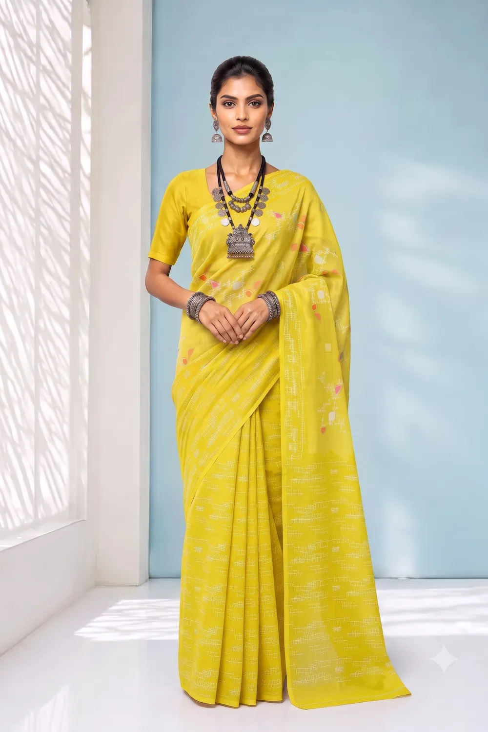 Lemon Yellow Cotton Saree