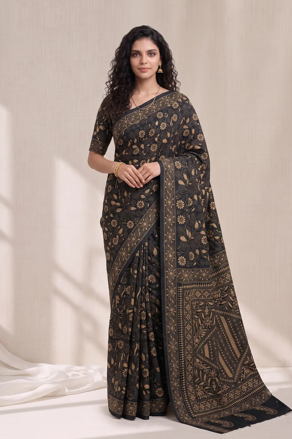 Black Kantha Stitch Saree