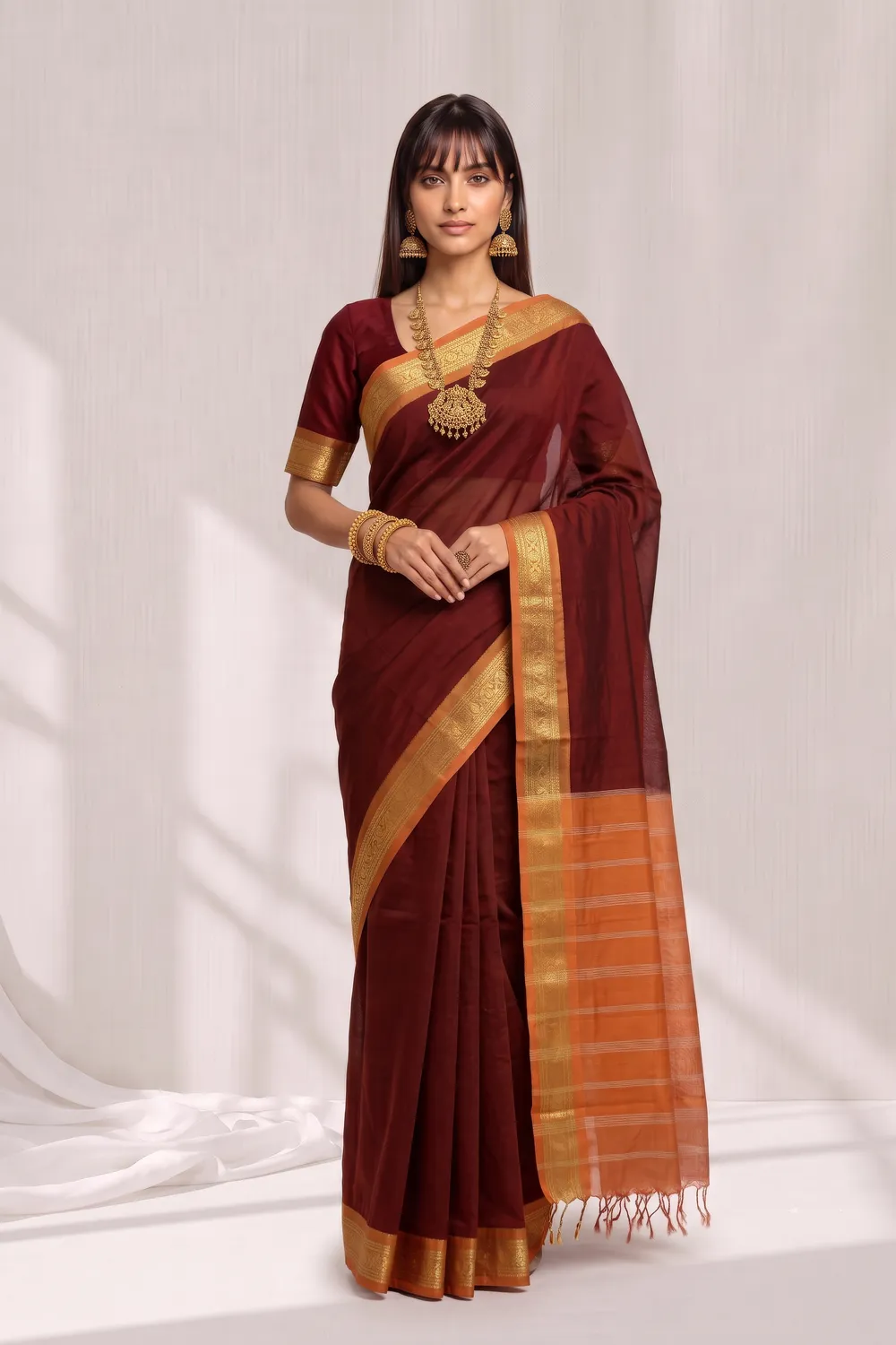 Maroon Cotton Saree
