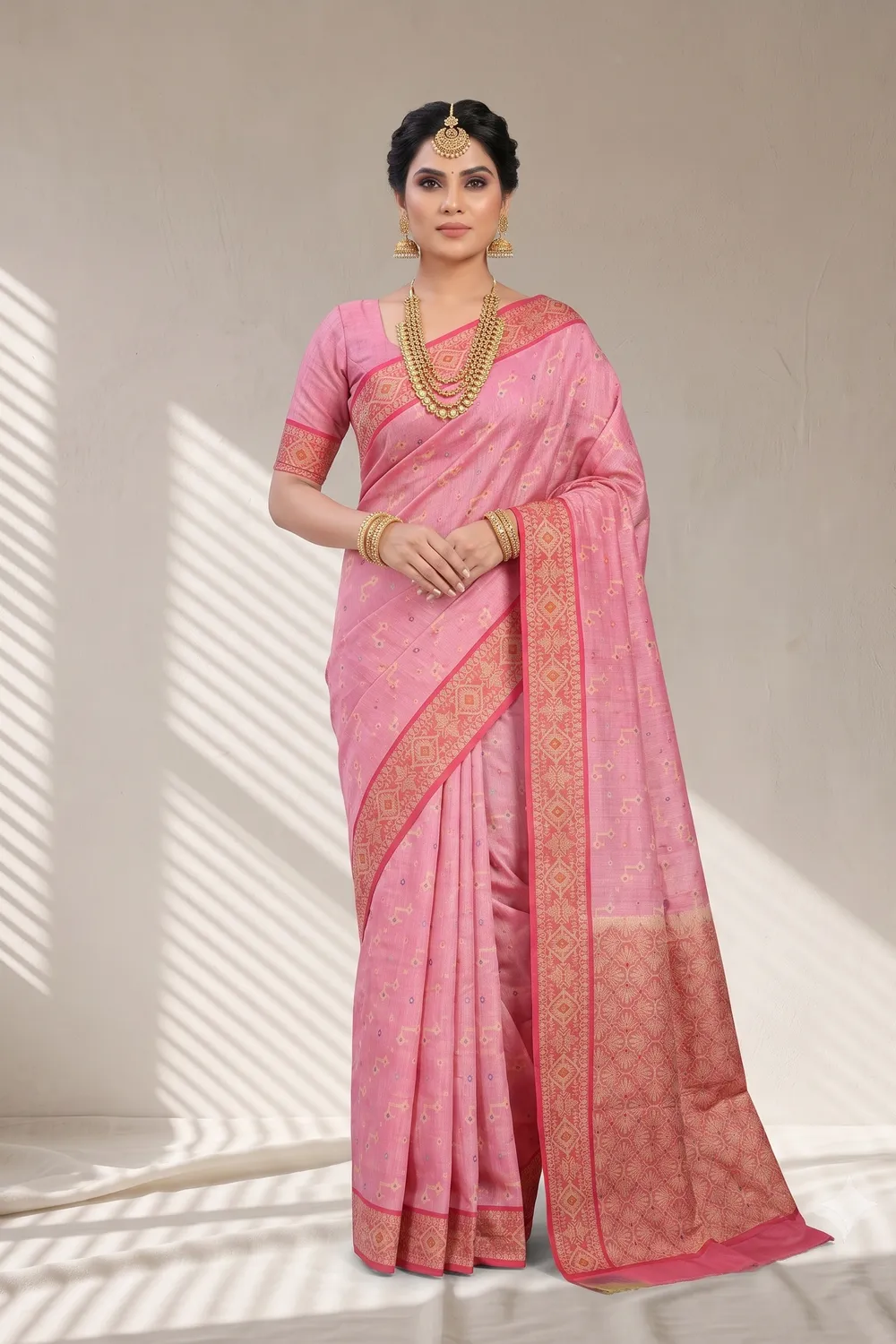Baby Pink Contrast Saree
