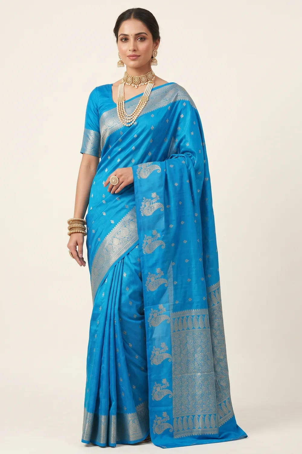Firoza Blue Silk Saree