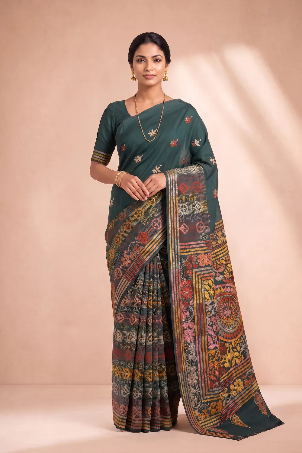 Green Kantha Stitch Saree