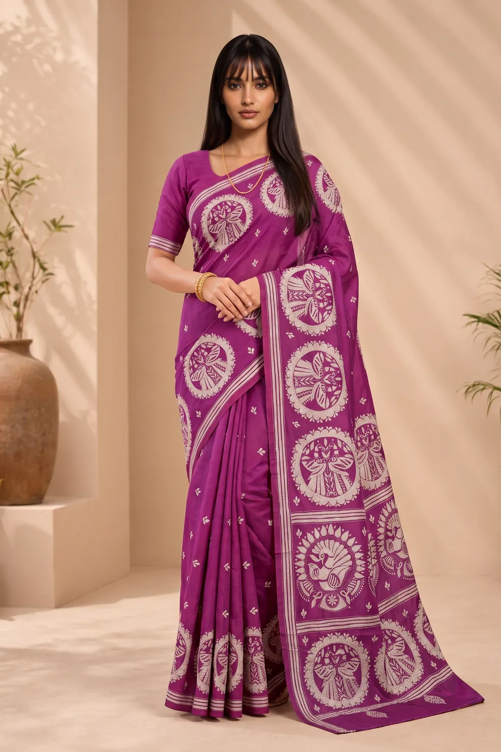 Purple Kantha Stitch Saree
