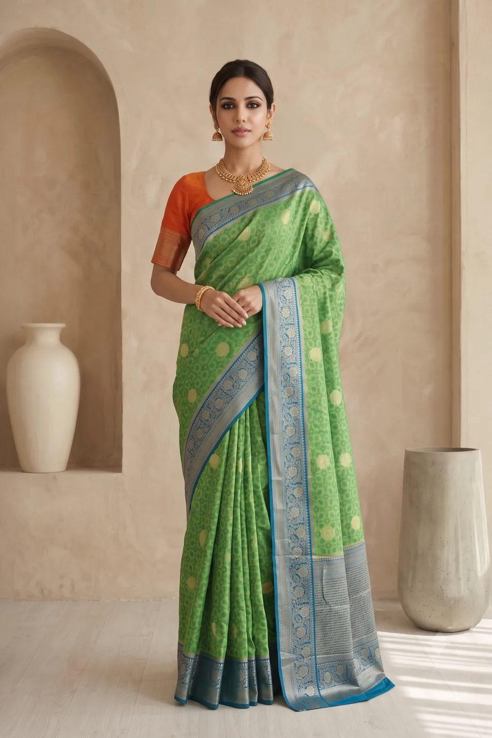 Parrot Green Silk Saree