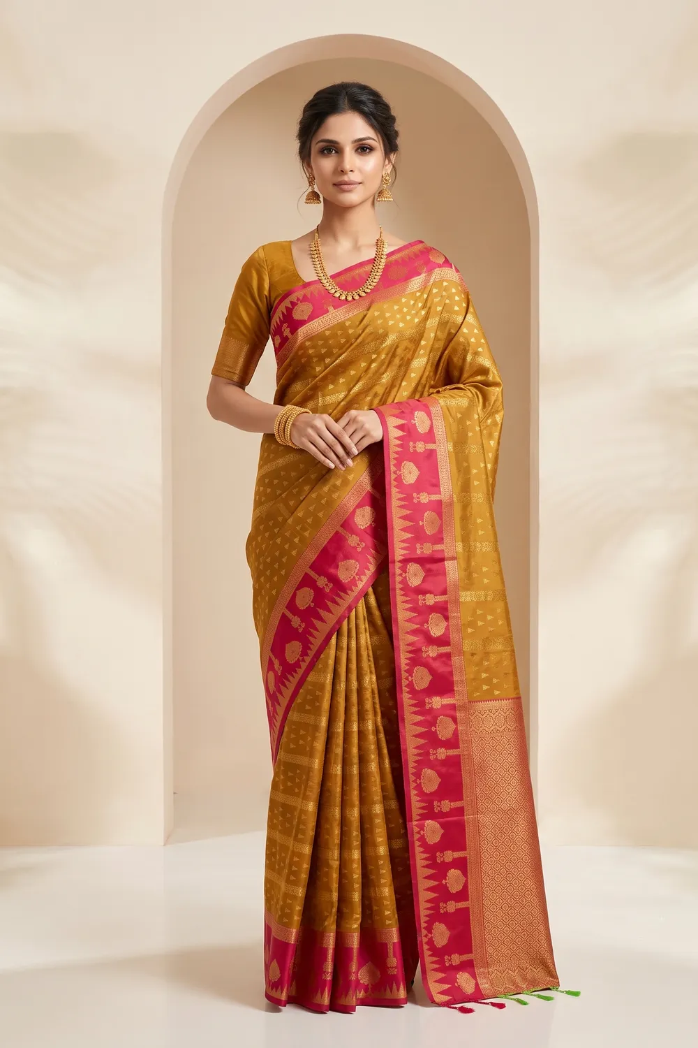 Dual tone Yellow Silk Saree