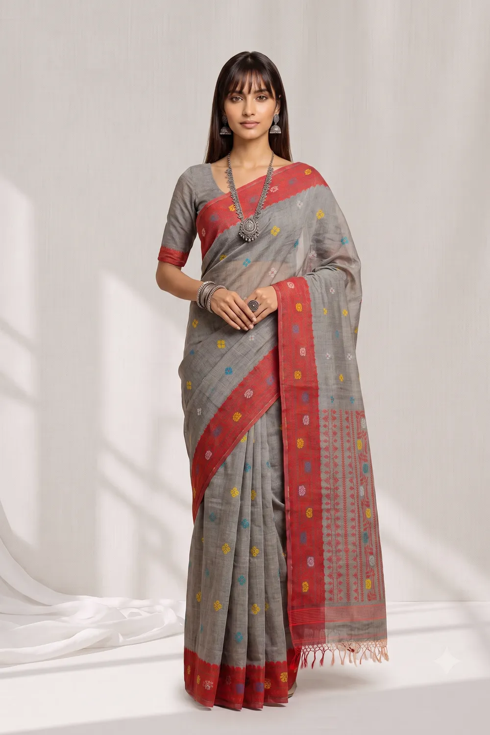 Grey Tussar Jamdani