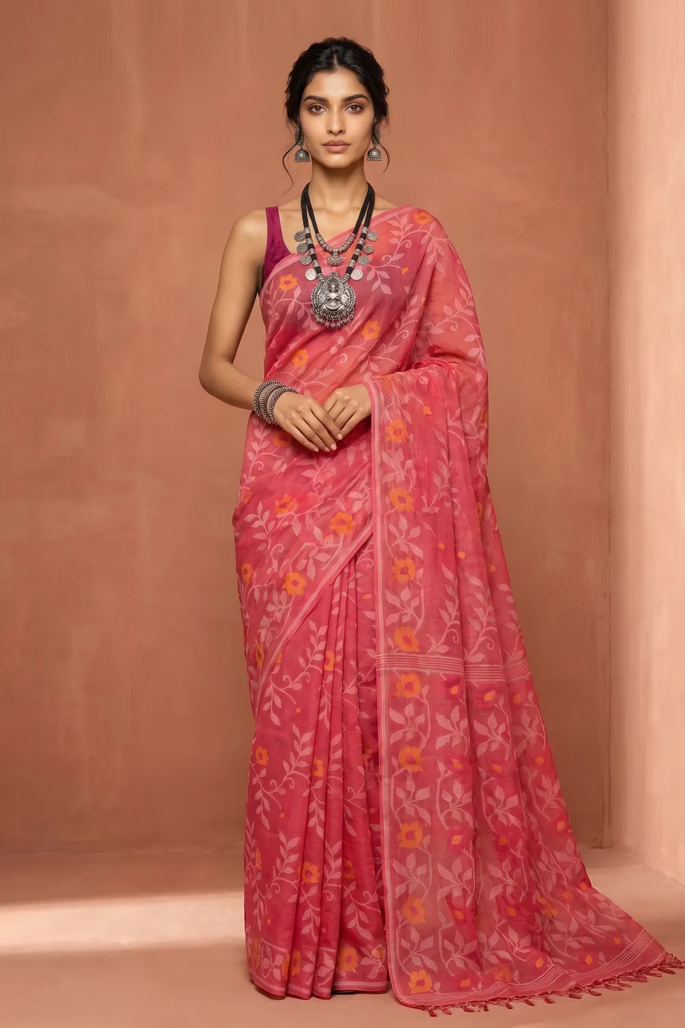 Pink Tussar Jamdani