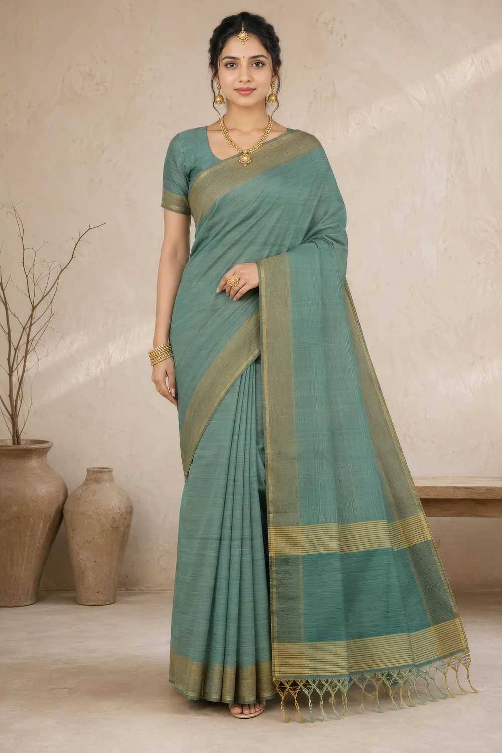 Dual Tone Green Tussar Saree