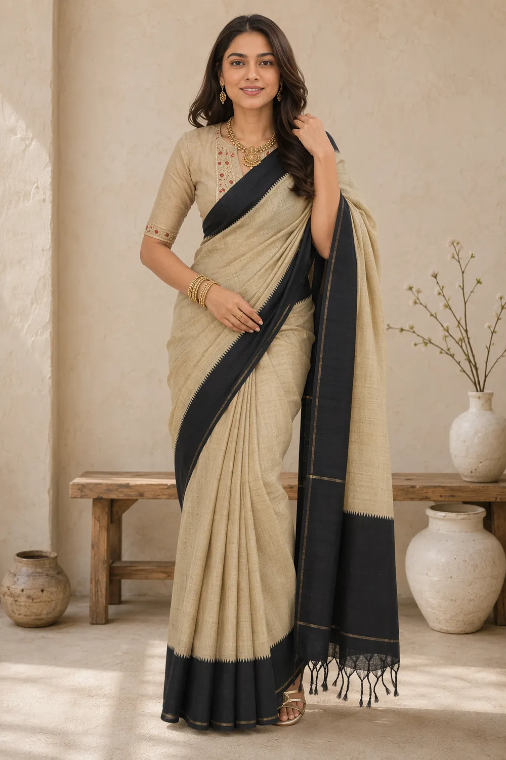 Off White Tussar Saree