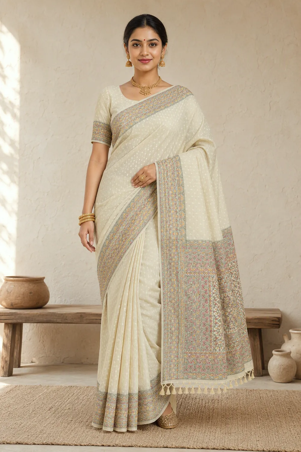 Off White Tussar Saree