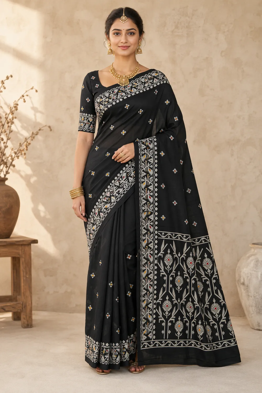 Black Tussar Jamdani