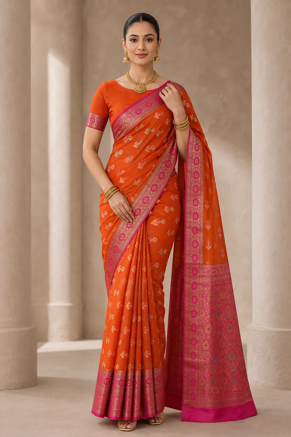 Orange Tussar Saree