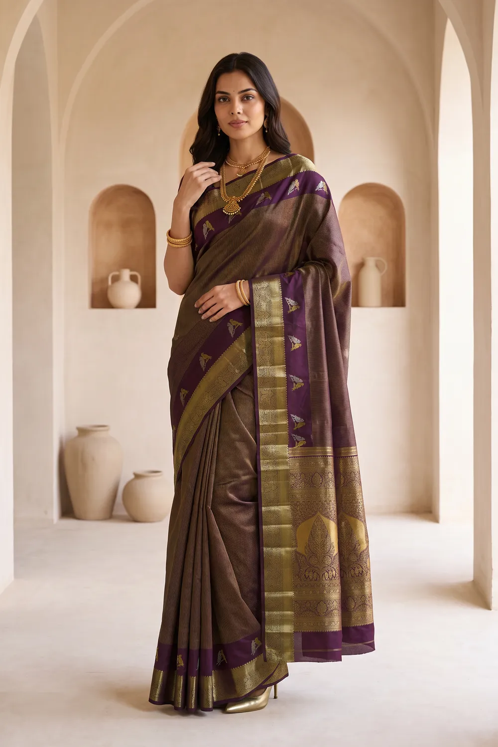 Dark Wine Kanjeevaram Saree