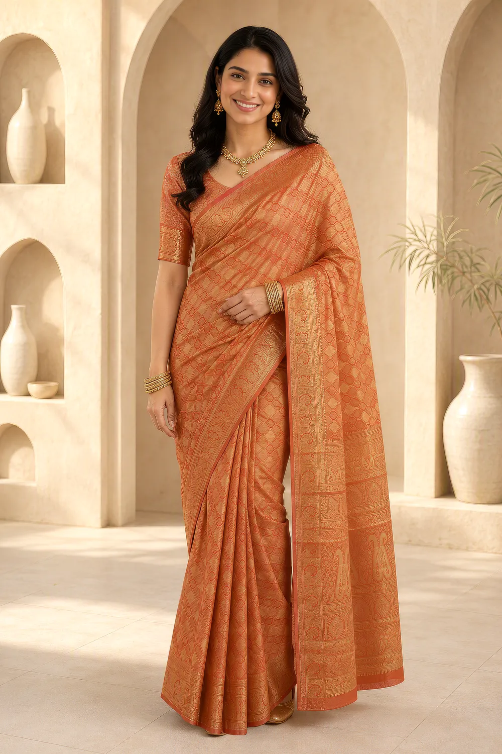 Red Tissue Kanjeevaram Saree