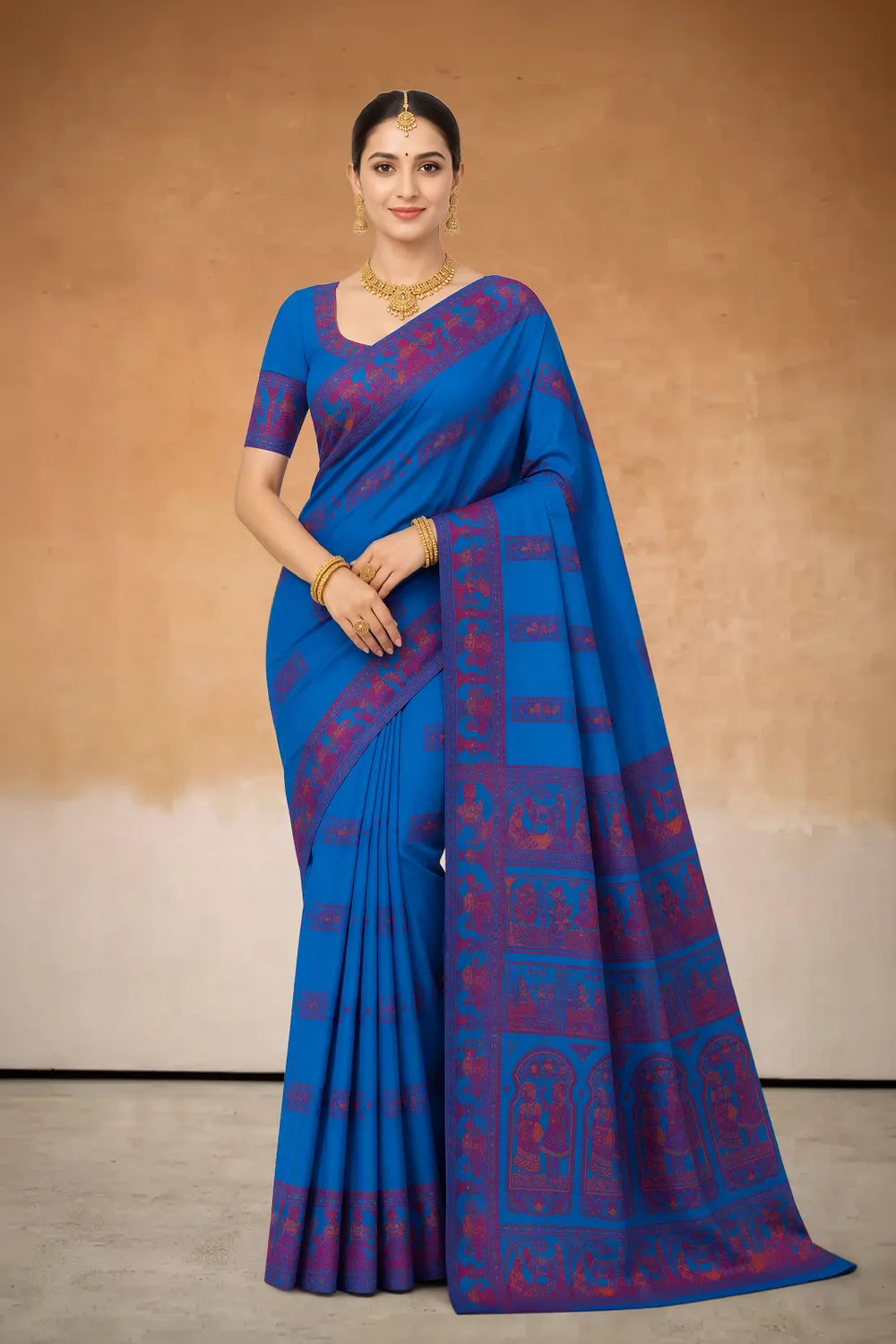 Pure Firoza Blue Baluchuri Saree